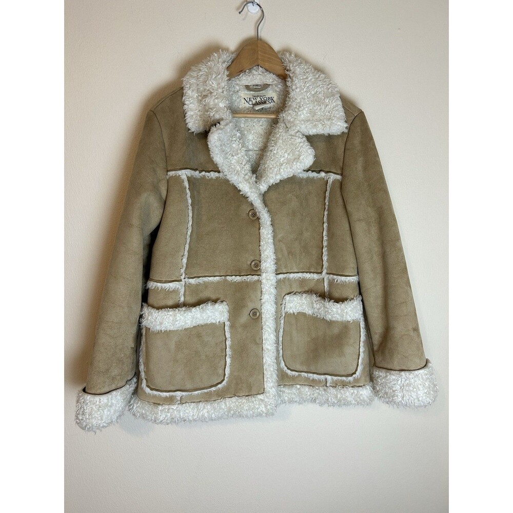 L Vintage teddy Suede Leather Brown Fur 90s Jacket Coat y2k western Penny Lane